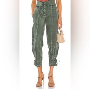 Like new Ulla Johnson Army Green Kingston Cargo Jeans pants bow tie size 0